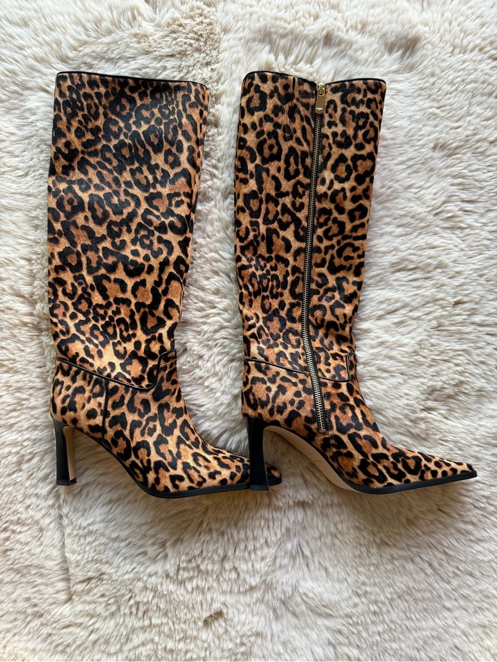 Michael Kors Leopard Print Knee-High Heeled Boots - Tan and Black